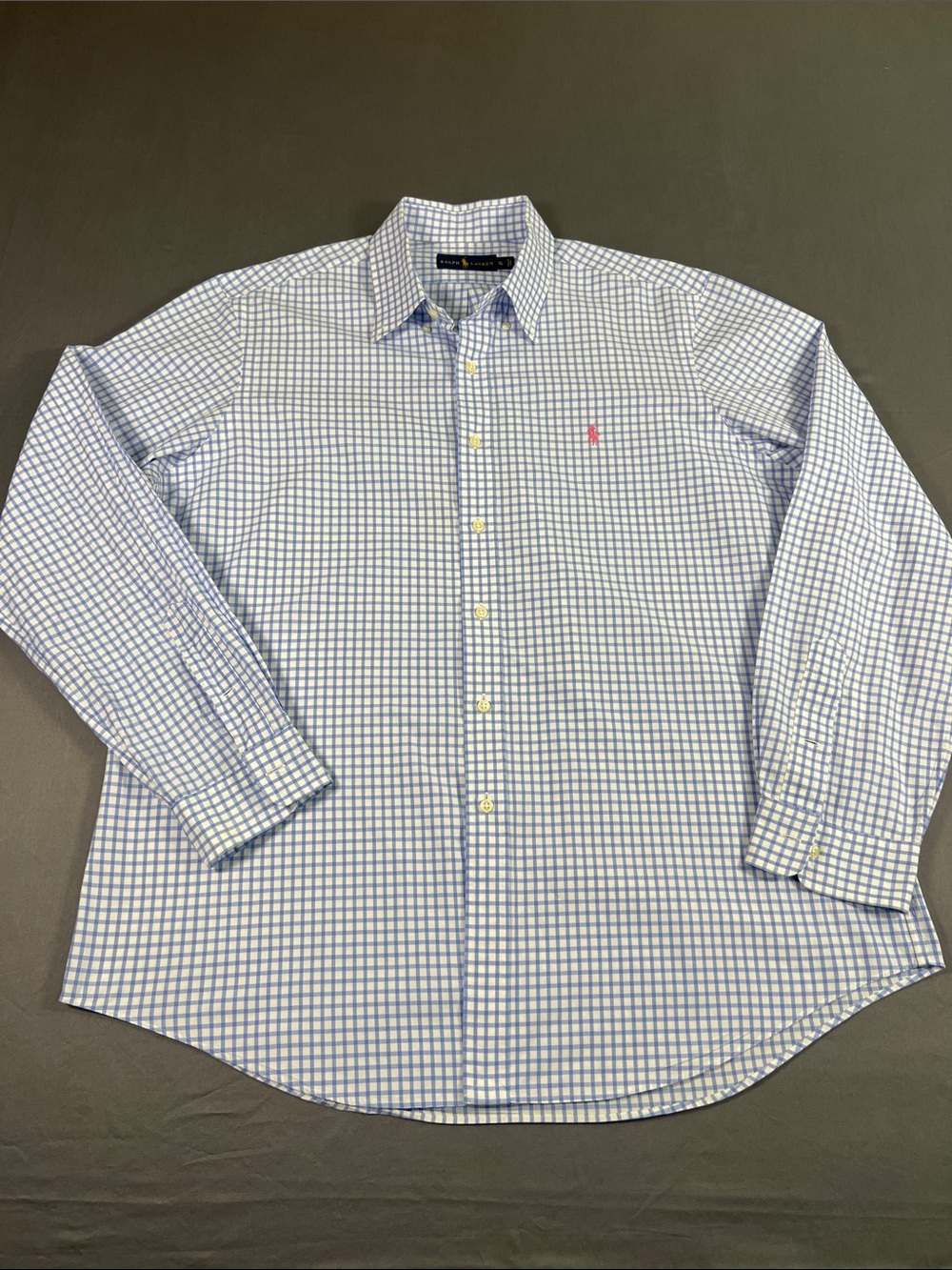 Polo by Ralph Lauren Blue and White Check Button-Up Dress Shirt